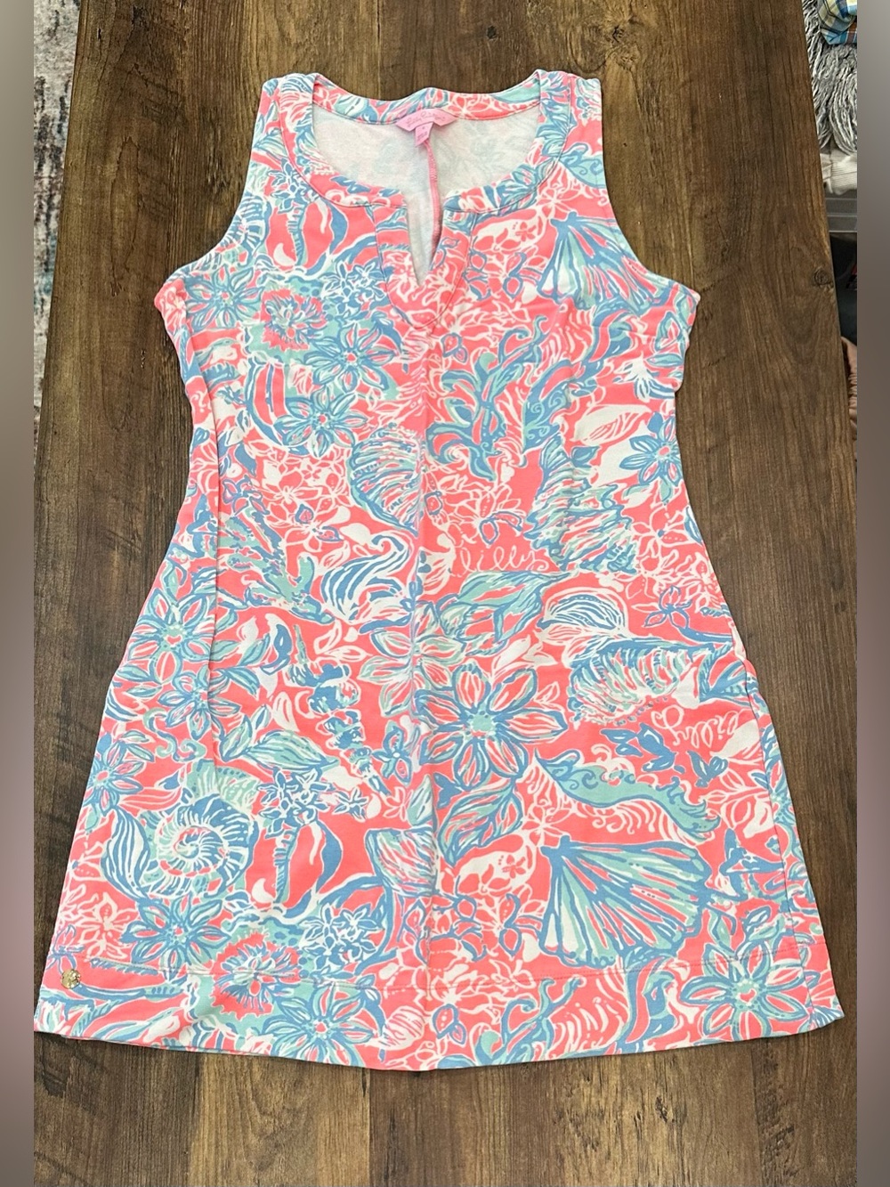 Lilly Pulitzer Coral Pink & Aqua Blue Floral Sleeveless Dress
